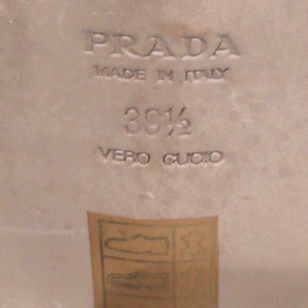 Prada Suede Slingback Buckle Sandals Stack Heels Size 39.5 Olive - Picture 8 of 8
